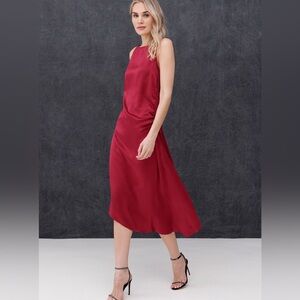 Chic Asymmetrical Burgundy Cocktail Dress from Go Silk